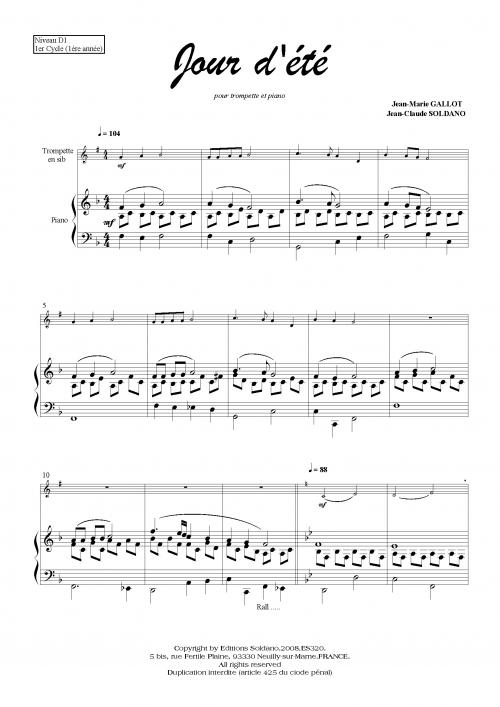 Jour D'Eté (Trompette -Ou Cornet- Et Piano) (GALLOT J)