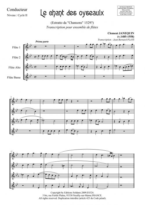 Le Chant Des Oyseaulx (Ensemble De Flûtes [2Xut, Alto, Basse])