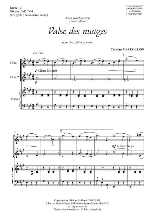 Valse Des Nuages (Deux Flûtes Et Piano)