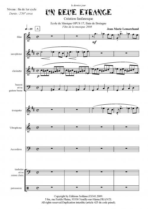 Un Rêve Etrange (Flûte, Saxophone Sib, Clarinette Sib, Basson Et/Ou Guitare Basse, (LEMARCHAND JEAN-MARIE)