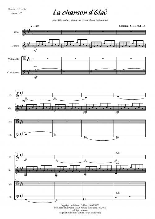La Chanson D'Elaë (Flûte, Guitare, Violoncelle Et Contrebasse [Optionnelle])