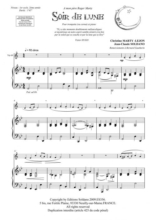 Soir De Lune (Trompette -Ou Cornet- Et Piano) (MARTY-LEJON CHRISTINE / SOLDANO J)