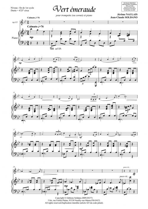 Vert Emeraude (Trompette -Ou Cornet- Et Piano) (NAULAIS JEROME)