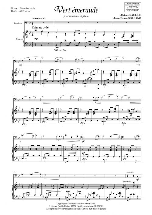 Vert Emeraude (Trombone Et Piano) (NAULAIS JEROME)
