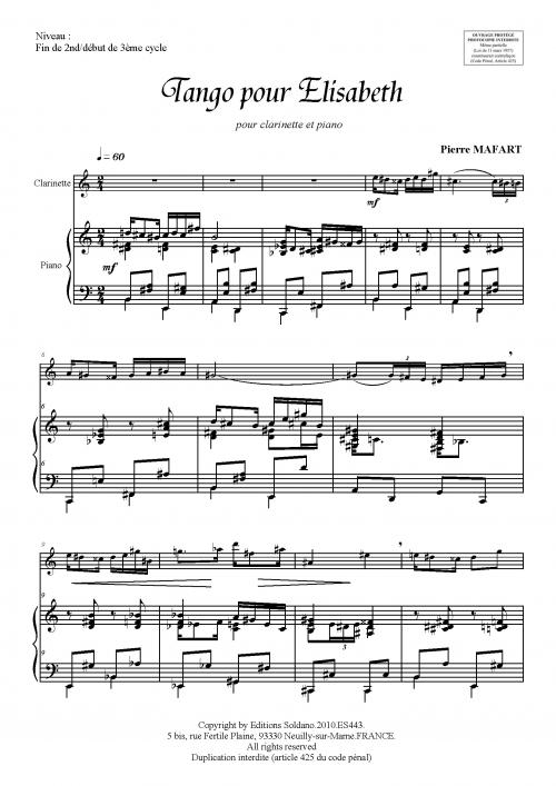 Tango Pour Elisabeth (Clarinette Et Piano) (MAFART PIERRE)