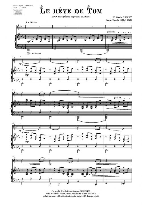 Le Rêve De Tom (Saxophone Et Piano)