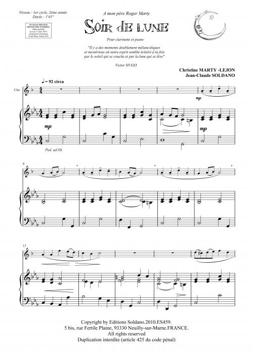 Soir De Lune (Clarinette Et Piano) (MARTY-LEJON CHRISTINE / SOLDANO J)