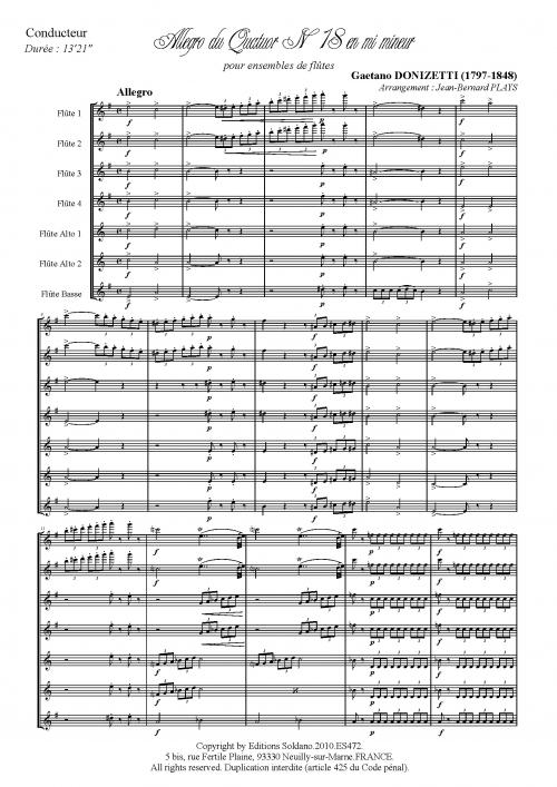 Allegro Du Quatuor #18 En Mi Mineur (Ensemble De Flûtes [4Xut, 2Xalto, Basse])