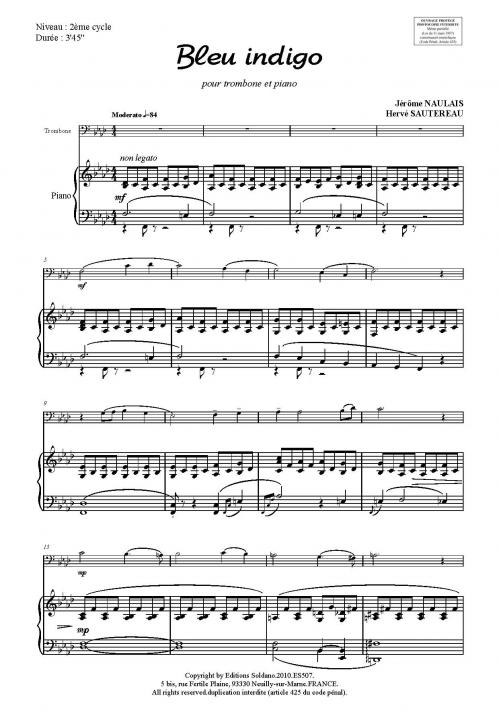 Bleu Indigo (Trombone Et Piano) (NAULAIS JEROME / SAUTEREAU HERVE)