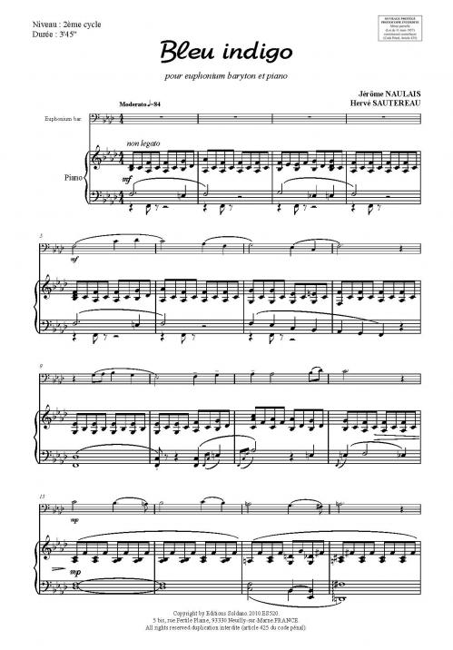 Bleu Indigo (Euphonium Baryton Et Piano)