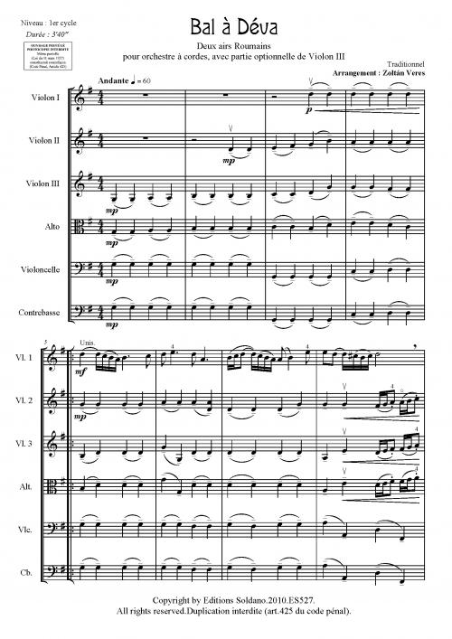 Bal A Deva (Pour Orchestre A Cordes + Partie Opt. De Violon III)