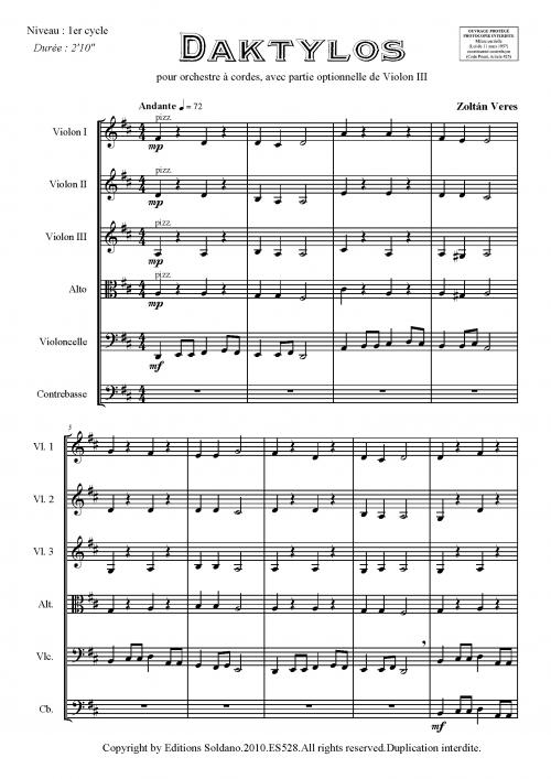 Daktylos (Pour Orchestre A Cordes + Partie Opt. De Violon III)