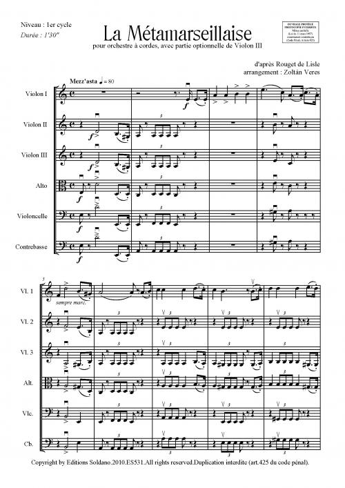 La Métamarseillaise (Pour Orchestre A Cordes + Partie Opt. De Violon III)