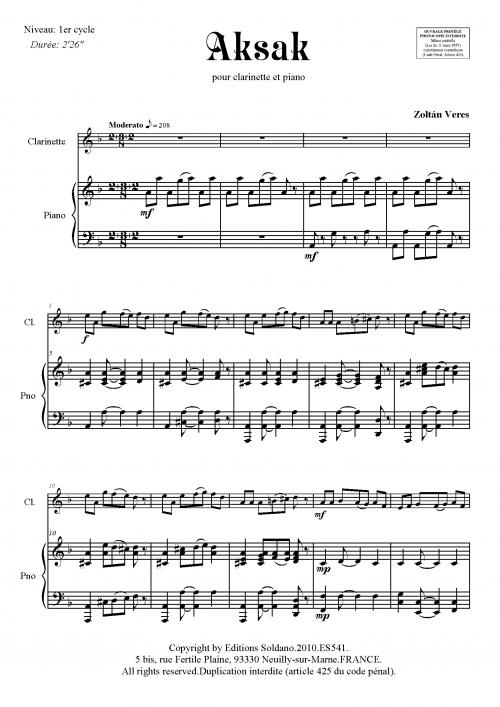 Aksak (Clarinette Et Piano) (VERES ZOLTAN)