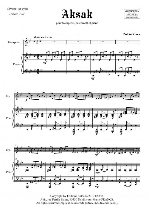Aksak (Trompette -Ou Cornet- Et Piano) (VERES ZOLTAN)