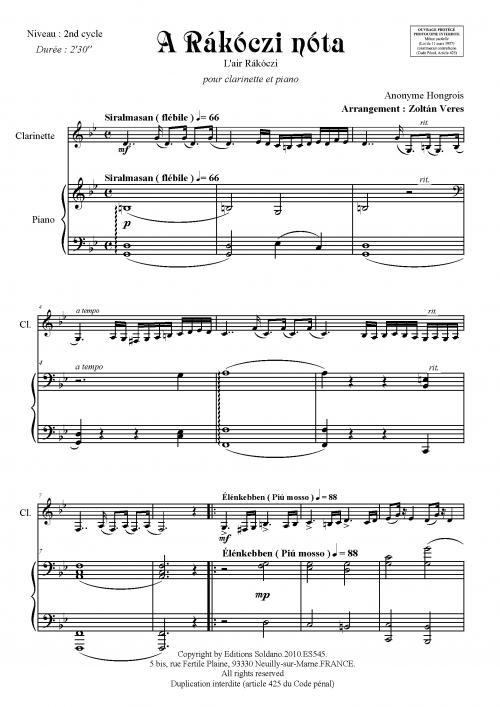 A Rákóczi Nóta (Clarinette Et Piano)