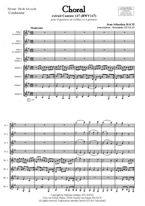 Choral (Extrait De La Cantate Bwv 147) (Octuor De Guitares Ou 4 Flûtes Et 4 Guitares)