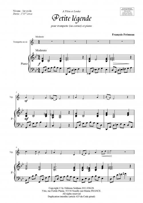 Petite Légende (Trompette -Ou Cornet- Et Piano) (FREMEAU F)