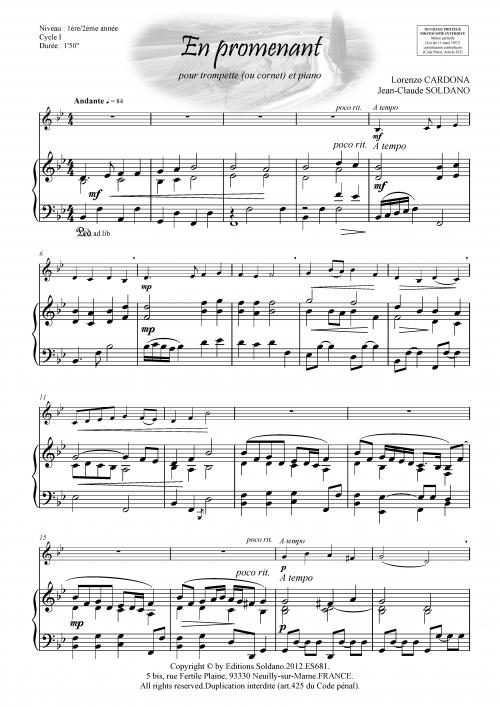 En Promenant (Trompette -Ou Cornet- Et Piano) (CARDONA L)