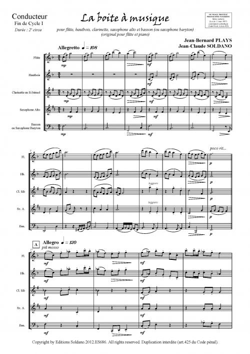 La Boite A Musique (Flûte, Hautbois, Clarinette, Sax Alto Et Basson - Ou Sax Baryton -)