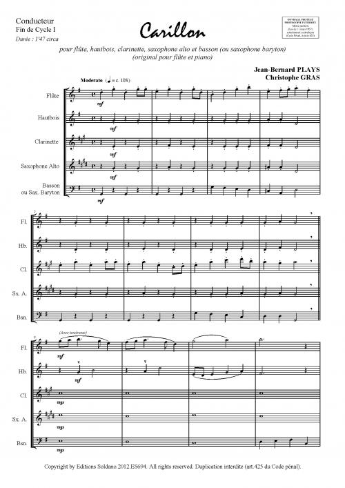 Carillon (Flûte, Hautbois, Clarinette, Sax Alto Et Basson - Ou Sax Baryton -)