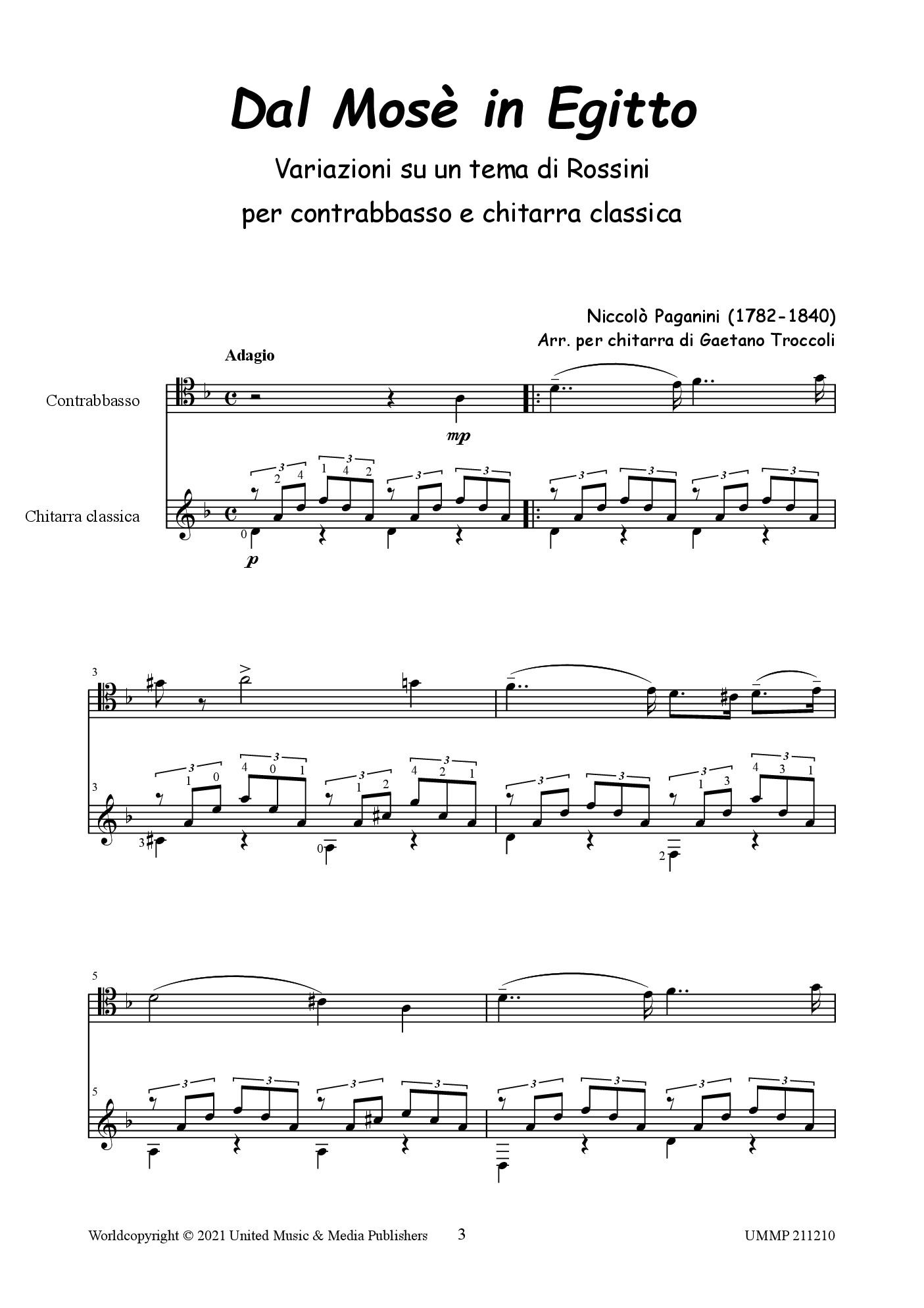 Dal Mos&egrave; in Egitto for Guitar and Double Bass (PAGANINI NICCOLO)
