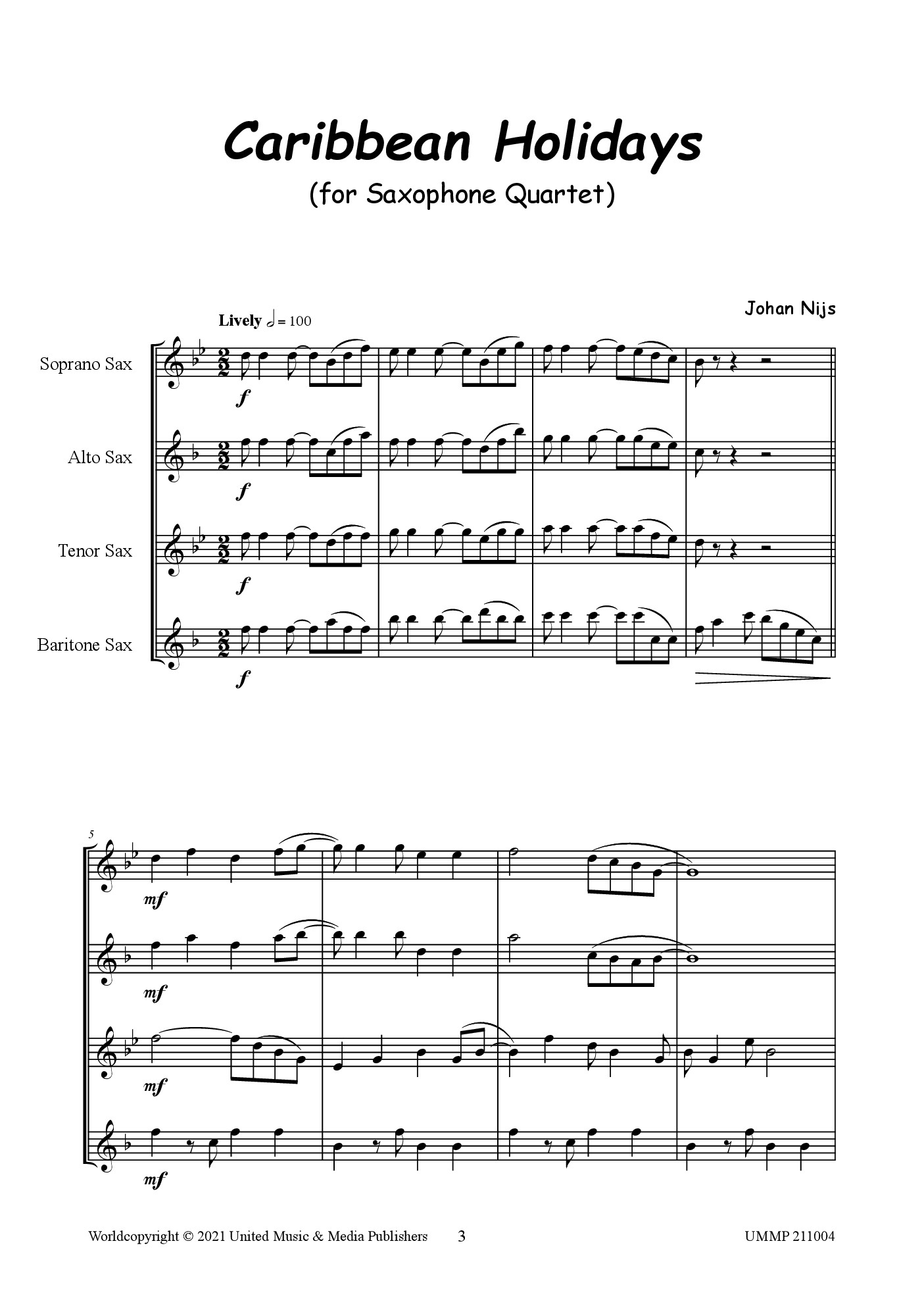 Caribbean Holidays for Saxophone Quartet (NIJS JOHAN)